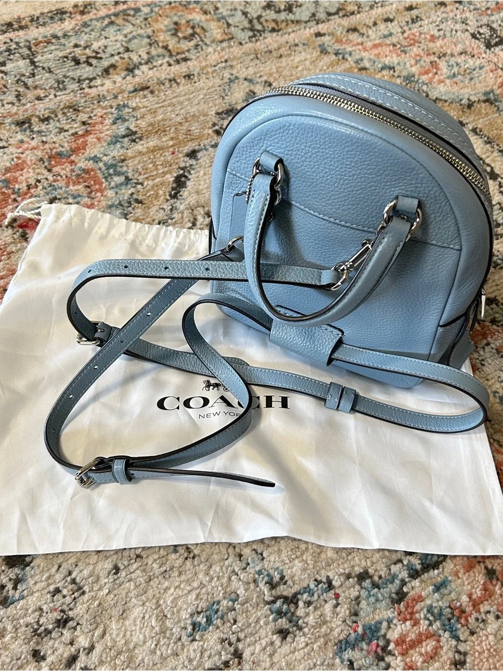 COACH Light Blue Pebbled Leather Mini Backpack